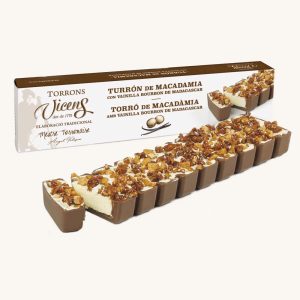 Torrons Vicens Macadamia nougat med Bourbon Vanilj från Madagaskar (turrón / torró), fodral