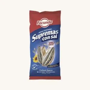 Facundo Pipas Supremas con Sal (large toasted sunflower seeds with salt), from Palencia, medium bag 100 g
