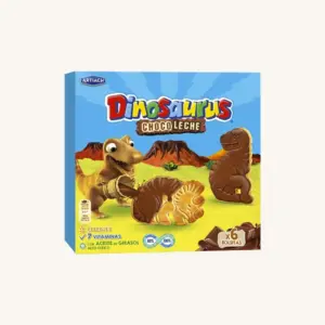 Dinosaurus chocolate milk cereal biscuits with vitamins (galletas choco leche), box of 255g
